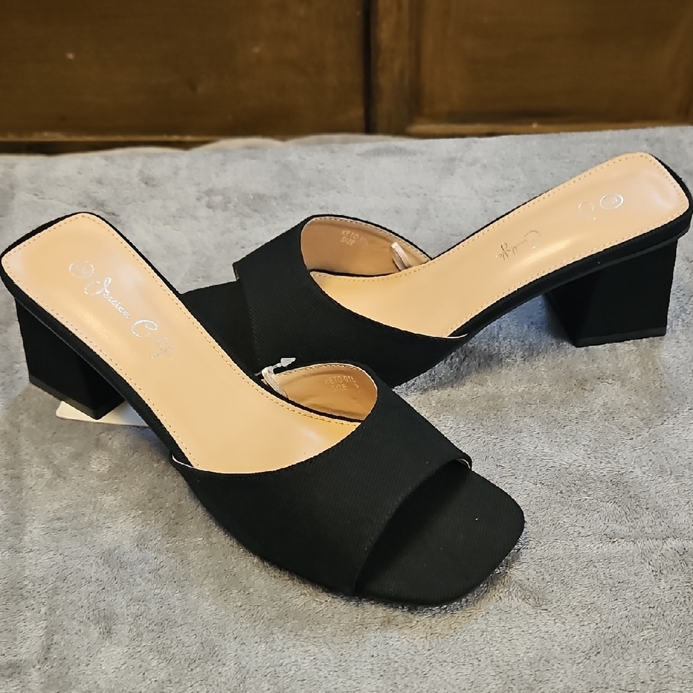 Elegant Black Block Heel Mules